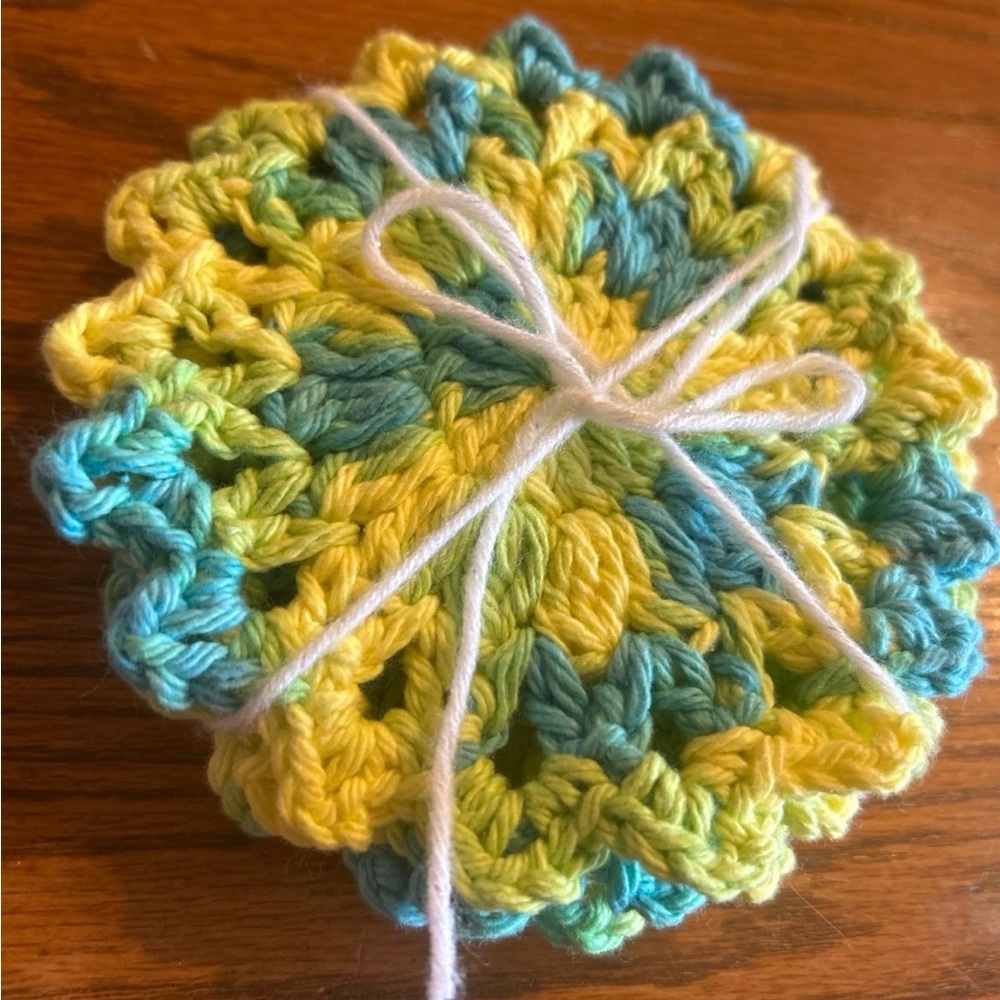 Vibrant Yellow and Green Crochet Coaster Set